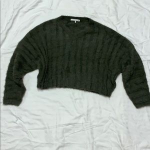 Oak + Fort Dark Green V-Neck Crop Sweater